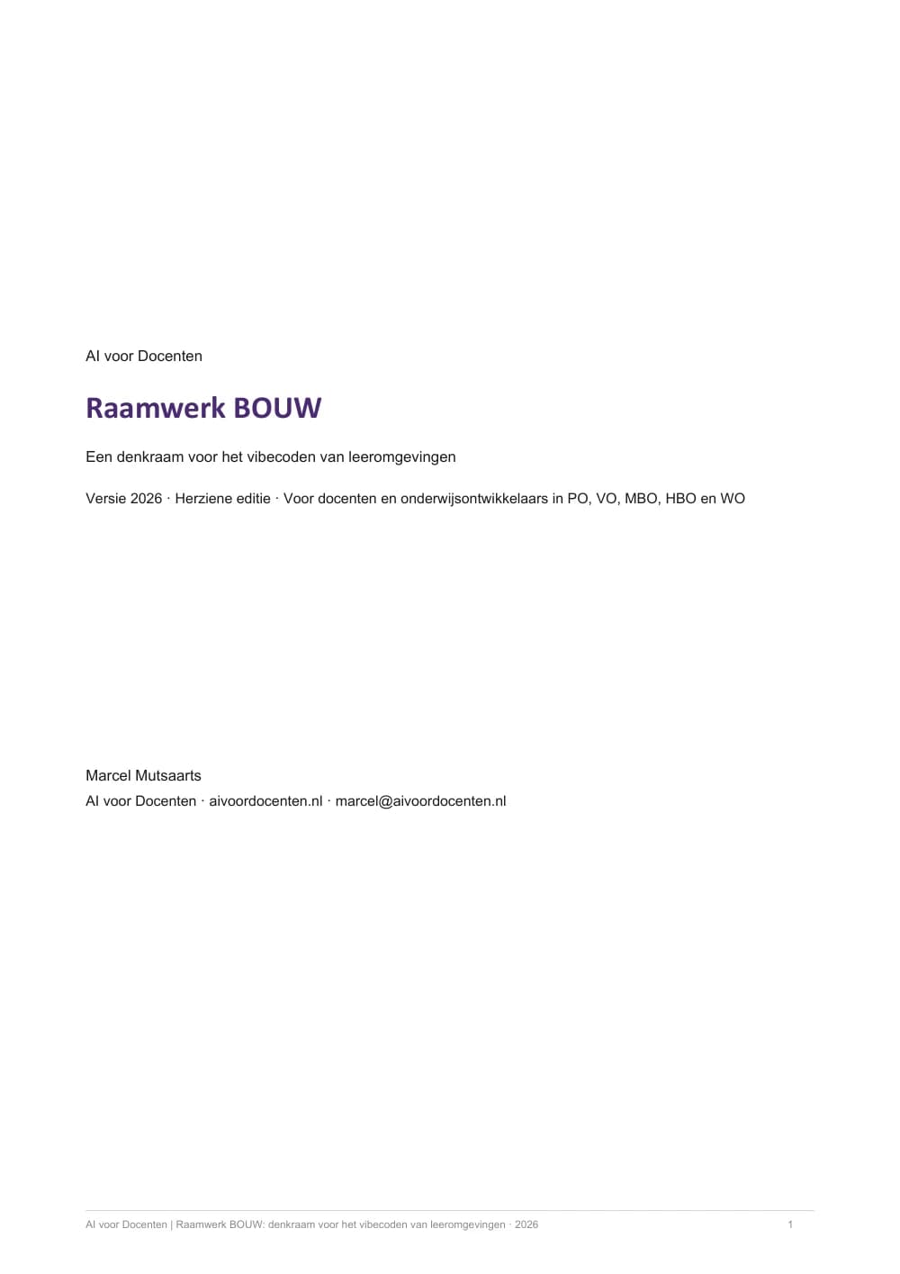 Voorblad van het herziene raamwerk BOUW 2026