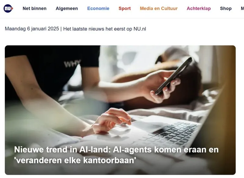LinkedIn-bijdrage van Tom Naberink: Gisteren zag ik eindelijk een AI-gerelateerd artikel op de voorpagina van een groot Nederlands nieuwsplatform.