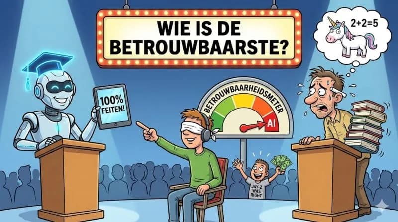 LinkedIn-bijdrage van Tom Naberink: Ik heb een vraag: Hoe kunnen we onderzoeken wie er betrouwbaarder is (minder hallucineert), AI of een gemiddelde docent?