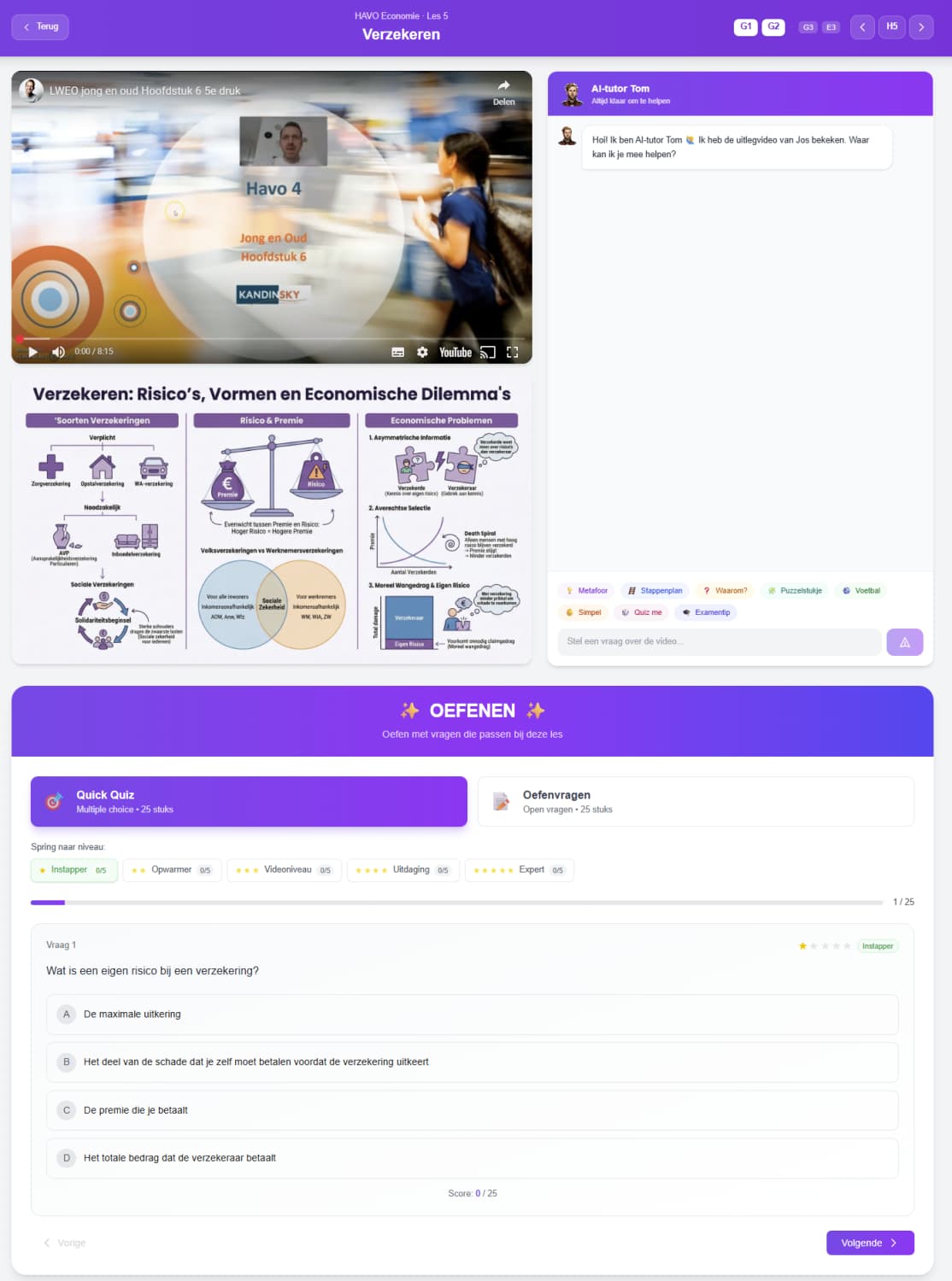 Lespagina over verzekeren met video, infographic en oefenmateriaal