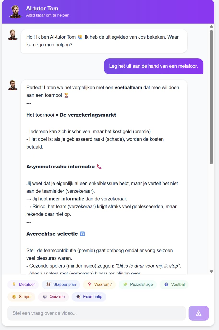Chatgesprek met AI-tutor Tom over de verzekeringsmarkt