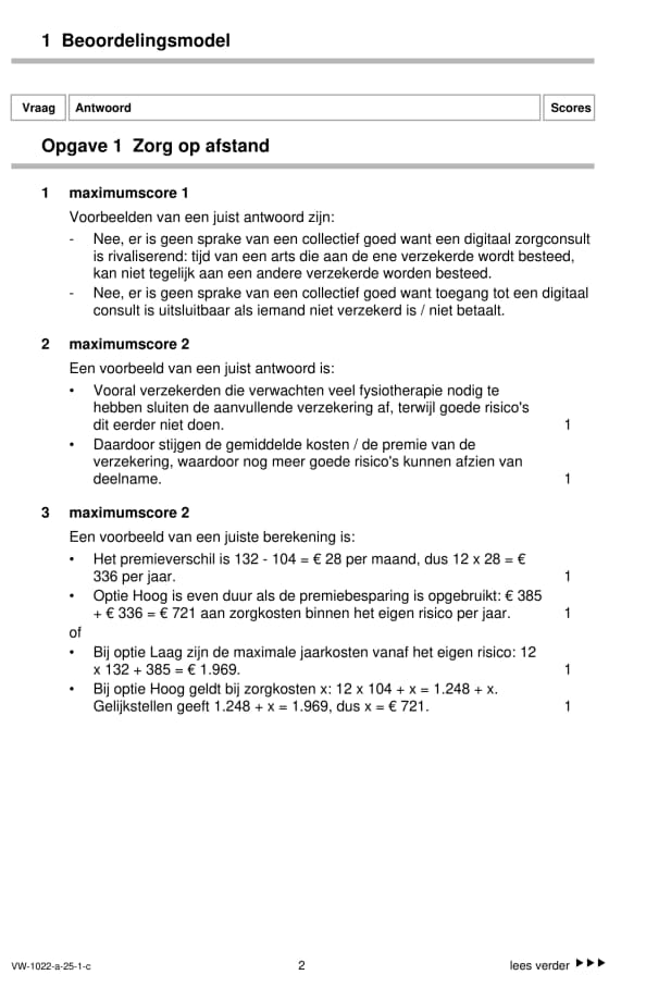 Eerste pagina van het beoordelingsmodel bij het gegenereerde economie-examen