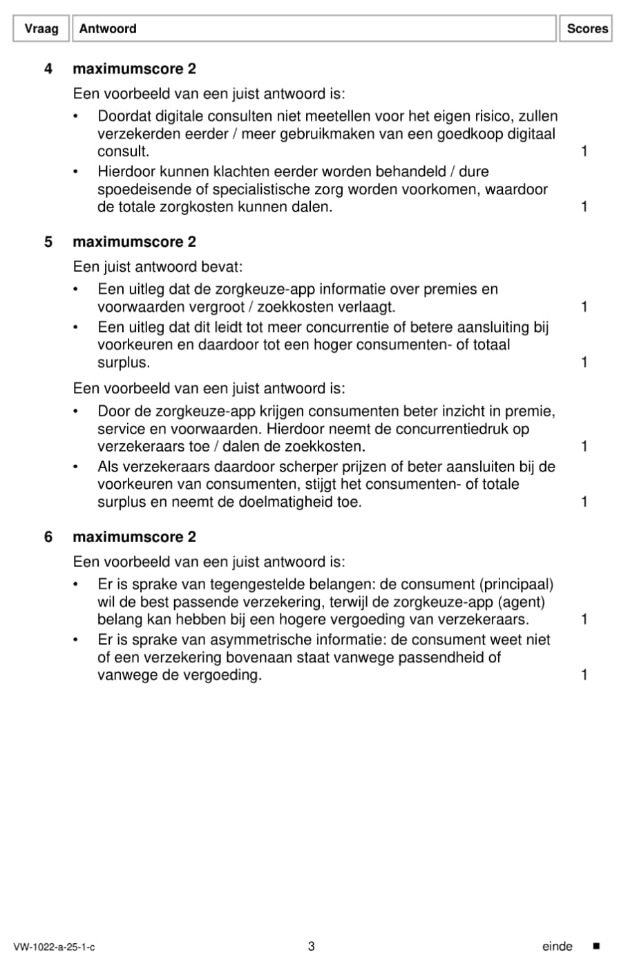 Tweede pagina van het beoordelingsmodel met uitwerkingen en puntentoekenning
