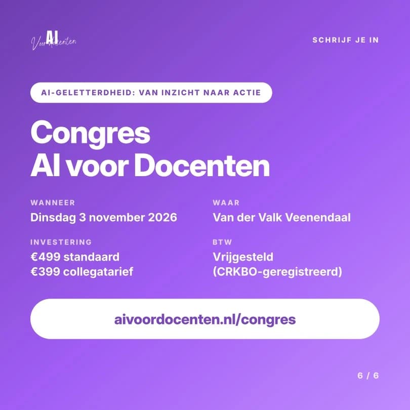 Inschrijfinformatie voor het congres AI voor Docenten op 3 november 2026 in Veenendaal
