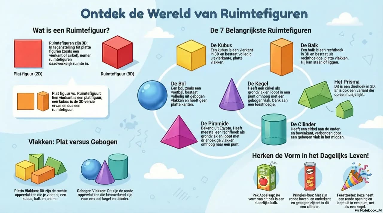 Voorbeeld van een infographic over ruimtefiguren uit NotebookLM